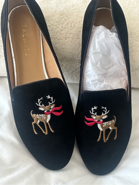 Talbots Shoes - Talbots Black Velvet Reindeer Embroidered Loafers
